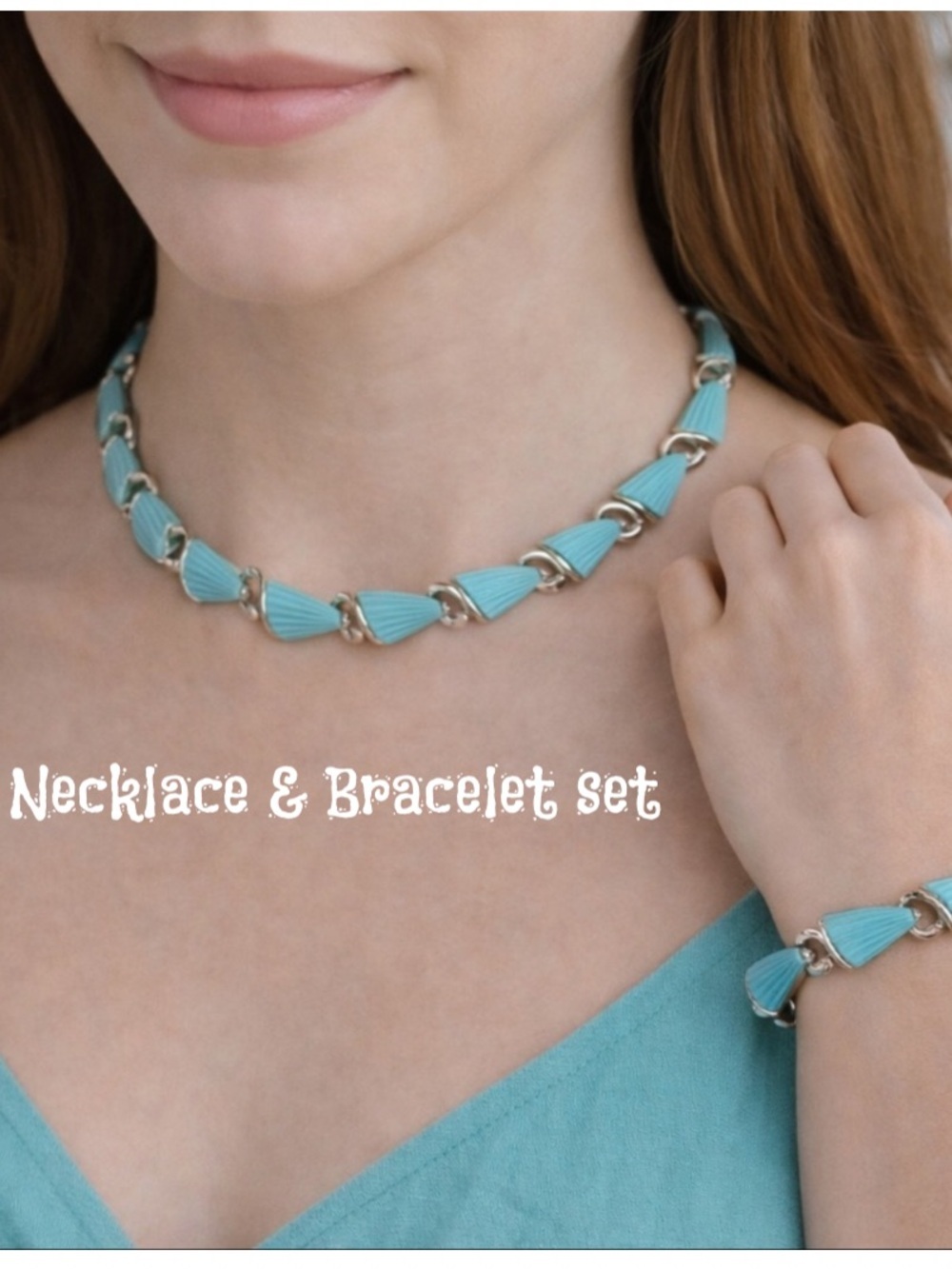 Vintage Signed LISNER Turquoise Bead Necklace & Bracelet Set